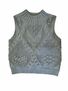Hixiaohe Mock Neck Intricate Mixed Cable Knit Sweater Vest